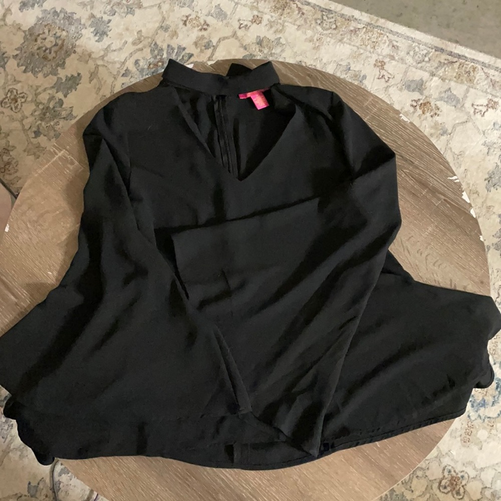 Black Blouse with Keyhole Neckline
